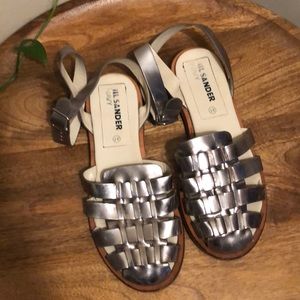 Silver Jil Sander Navy gladiator style sandals